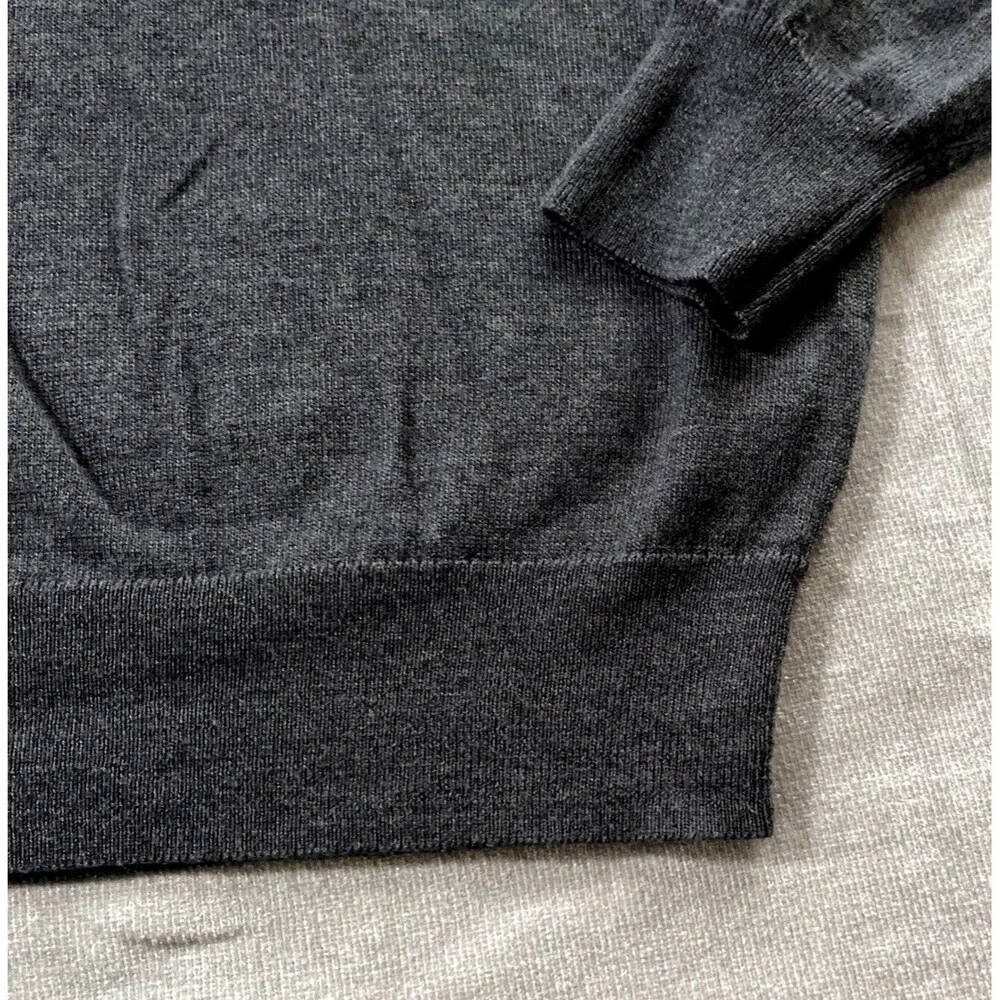 J Crew Merino Wool Blend Sweater Mens XL V-Neck Heather Charcoal Gray Washable